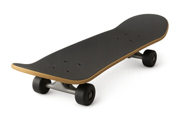 Black skateboard on transparent background showing its parts