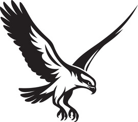 Eagle in flight silhouette black design, White background bird of prey vector