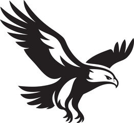 Eagle flying silhouette black vector, Majestic bird illustration white background