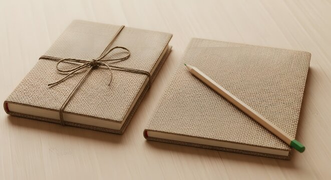Rustic journal and pencil set on warm wood surface perfect for crafting ideas and journaling inspiration