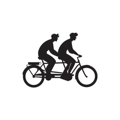 Fototapeta premium Tandem bike silhouette. Two riders on a tandem bicycle silhouette evoking teamwork and joy.