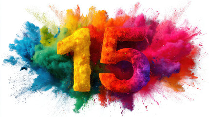 15temmuz for powerful colours signs editable pride vote occasion concept. Colorful number 15 with vibrant powder explosion, festive and energetic celebration style