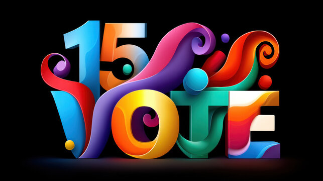 15temmuz for powerful colours signs editable pride vote occasion concept. Colorful 3D number 15 and vote text with abstract shapes and joyful design