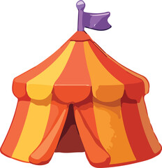 Colorful Circus Tent with Stripes and Flag Inviting Visitors to Carnival Fun and Entertainment for Everyone of All Ages