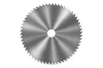 Circular saw blade cutting through transparent background