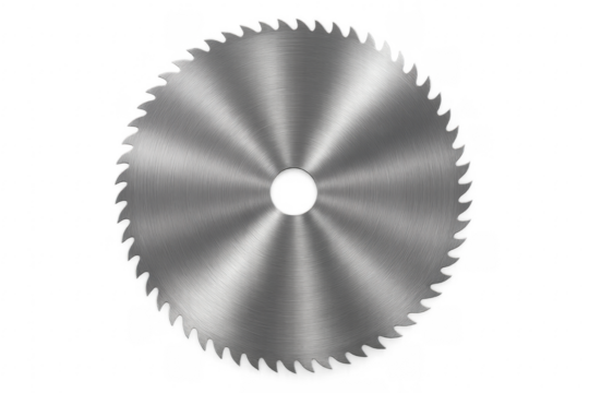 Circular saw blade cutting through transparent background