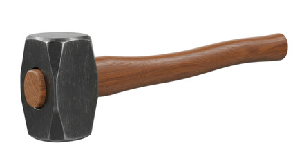 Heavy metal hammer with a wooden handle isolated on a transparent background, cutout PNG