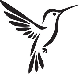 Hummingbird with wings spread silhouette, Black vector of bird in flight