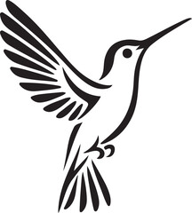 Hummingbird in flight silhouette vector, White background bird design graphic