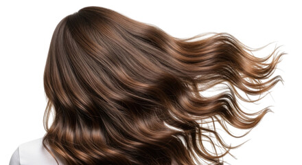 Naklejka premium Long, flowing brunette hair with soft waves showcased against a transparent background, cutout PNG