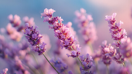 Obraz premium Serene Purple Lavender Blooms at Sunset Close-Up