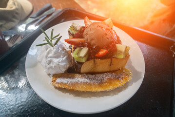 Sweet Dessert with Fruit and Ice Cream