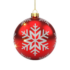 Red christmas ornament with snowflake design isolated on transparent background