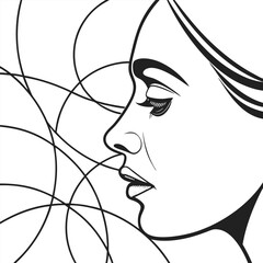 Create a minimalistic abstract face with bold, continuous black lines on a white background