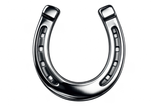 Shiny Metal Horseshoe Isolated on Transparent Background Representing Luck and Protection