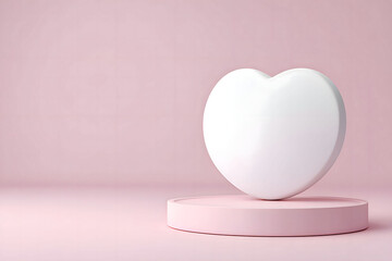White Heart on Pink Podium Minimalist 3D Render