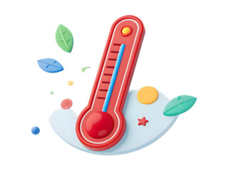 Cute 3D Thermometer Icon with Leaves for Summer/Spring Design