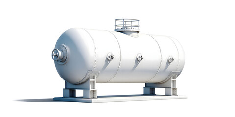 White Cylindrical Industrial Storage Tank on White Background