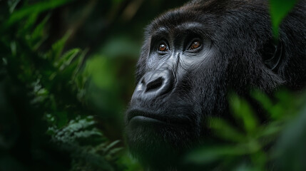 Obraz premium Thoughtful Gorilla Hidden in Lush Green Jungle