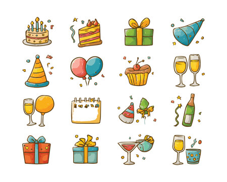 birthday icons set