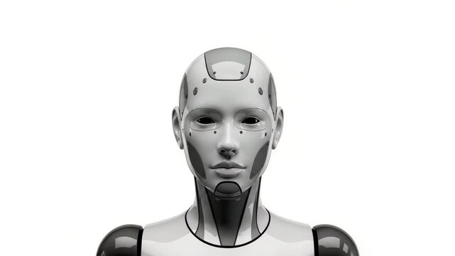 Robot head on a white background showcasing an android humanoid design