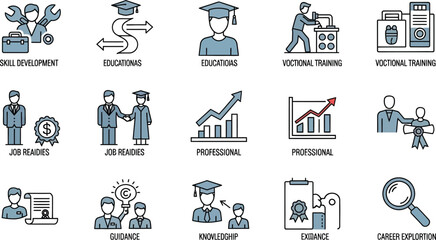 Icons representing career development education and vocational training