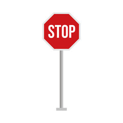 Vector illustration of a classic red octagonal stop sign on a pole, a universal symbol of traffic regulation and road safety.