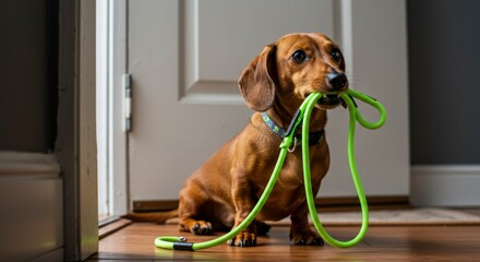 Dachshund with leash