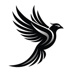 Obraz premium Create the silhouette of a bird in flight, with strong black lines on a white background