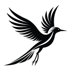Create the silhouette of a bird in flight, with strong black lines on a white background