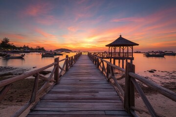 Wooden pier at sunset