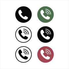 Telephone Icon Variations in Black Green and Burgundy Circles