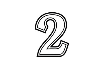 Bold Number Two with Double Outline Design on White Background silhouette bold outlined number two isolated