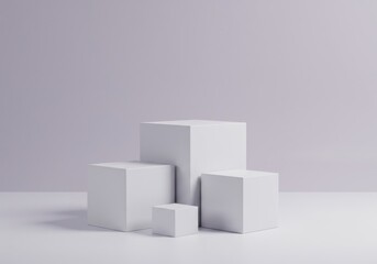 Obraz premium A simple studio setup featuring an arrangement of geometric cubes. the scene is clean and minimal, perfect for product display or presentation purposes.