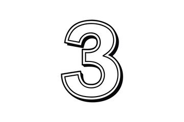 Fototapeta premium Bold Number Three with Double Outline and Shadow Effect on White Background silhouette bold number three