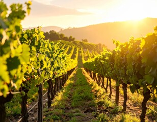 Naklejka premium Stone steps Through Sunlit Vineyard Rows on a Hillside