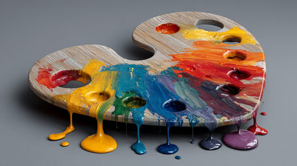 Colorful Paint Palette with Dripping Paint for Artistic Expression and Creative Projects