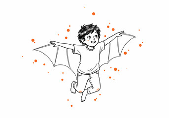 Obraz premium Boy with bat wings, playful costume, fantasy child illustration