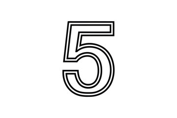 Bold Number Five Outline Design with Double Border on White Background silhouette bold number five presented