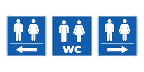 Men and women icons. Gender symbols for toilets and special places. Men and women restroom sign. WC direction arrows sign set. Vector illustration eps file.