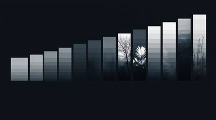 Monochrome Gradient Bar Graph Featuring Nature Elements in Dark Blue