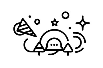 Fototapeta premium Whimsical Black and White Line Drawing of a Smiling Sun with Rays happy cheerful