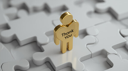 Golden Thank You Figure on White Puzzle Background Concept
