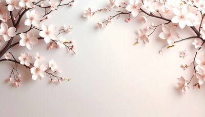 Blossoming cherry blossoms in spring floral artwork minimalist design soft background serene atmosphere