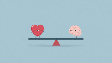 Heart And Brain On A Balance Scale Cartoon Illustration Concept