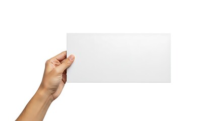 Obraz premium White Card Held by Hand Isolated on White Background