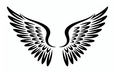 Fototapeta premium Stylized Black and White Wing Illustration Featuring Bold Feather Outlines and Symmetrical Design Ideal for Tattoo Art