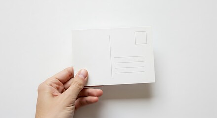 Blank Postcard Held in Hand on White Background