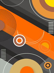 Obraz premium Vibrant Abstract Design with Concentric Circles, Overlapping Shapes, Curved Lines, and Orange, Charcoal Gray, and Beige Tones Creating Depth and Motion in a Modern Artistic Composition