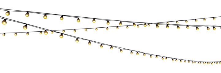 Christmas garland with yellow bulbs cut out on transparent background. Glowing holiday garland. Christmas decor. Street lighting